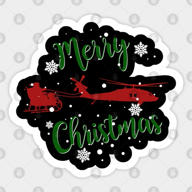 UH-60 Blackhawk Pulling Santa Merry Christmas Sticker by Aviation Designs